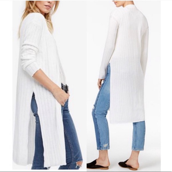 Free People | Sweaters | Free People White Ribby Rib Duster Cardigan L |  Poshmark